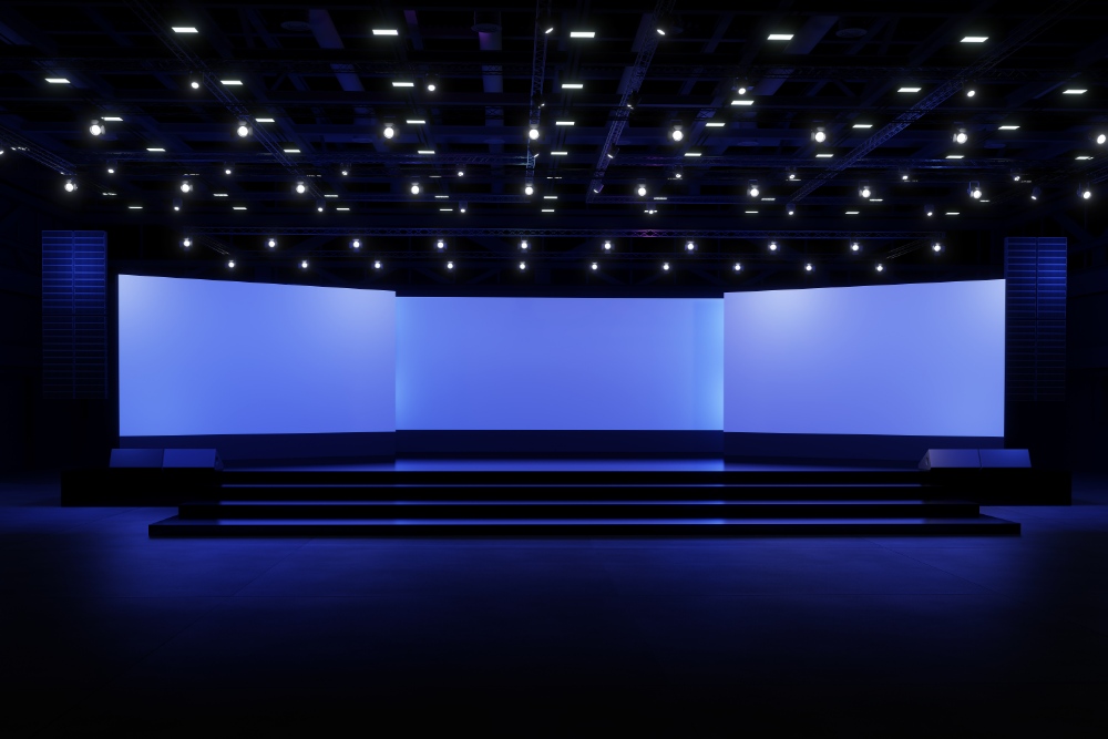 Escenario iluminado en azul